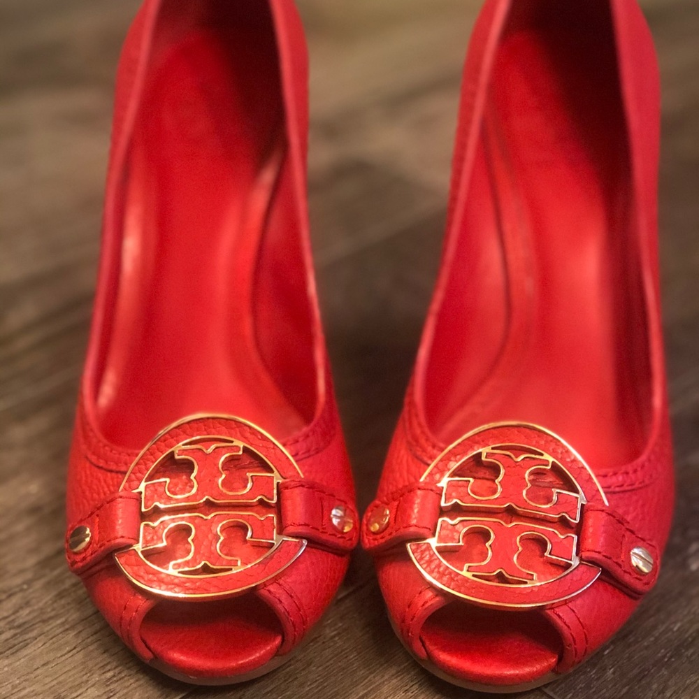 Tory Burch peep toe wedges